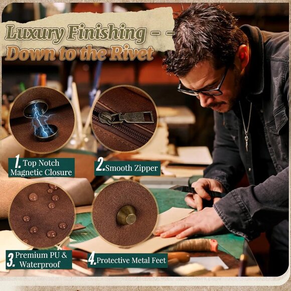 Men's Brown Pu Vintage Laptop Bag 15.6 Inch Waterproof Retro Satchel Briefcase - Picture 4 of 7